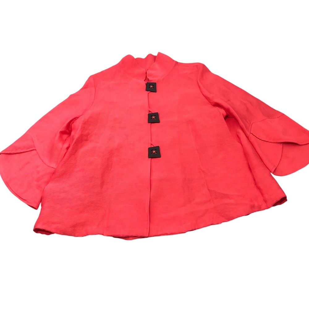 IC by Connie K Jacket Womens L Pink Ribbed Lagenlook Swing Coat 3065J